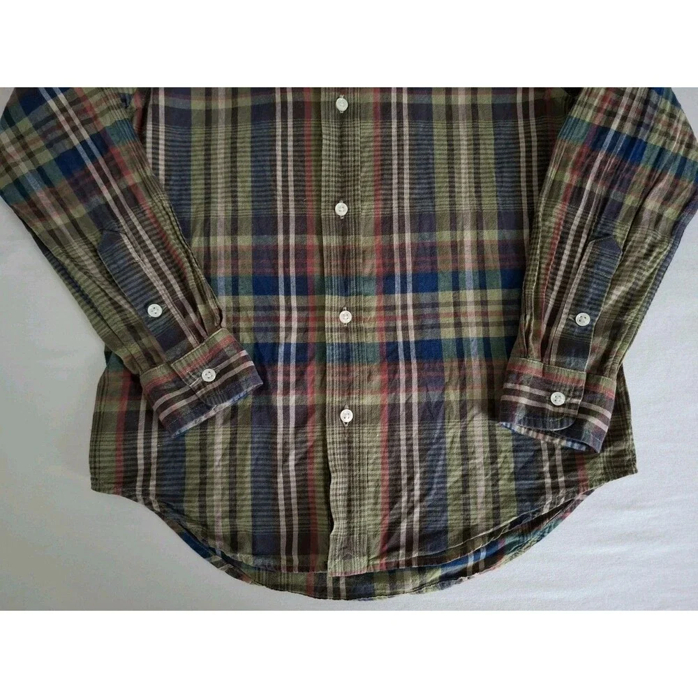 Vtg Ralph Lauren Madras Plaid Button Down Shirt Boys LS Fall Preppy EUC
